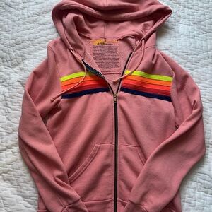 Aviator Nation Pink Hoodie with Neon Stripes